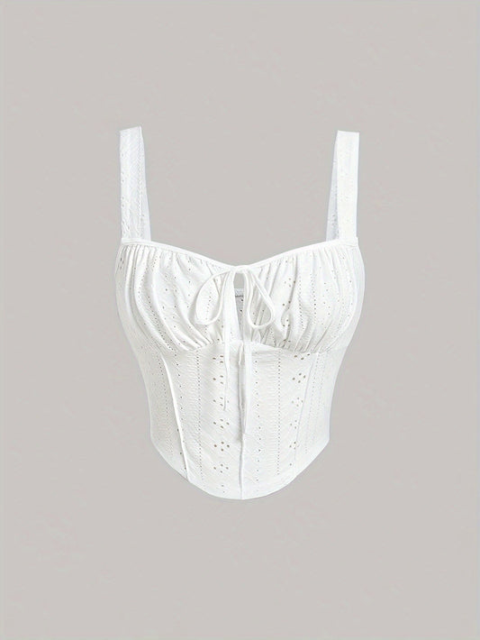 Women's Bustier Top with Broderie Anglaise and Lacing – Fashionable Summer Corset for Casual Wear and Parties