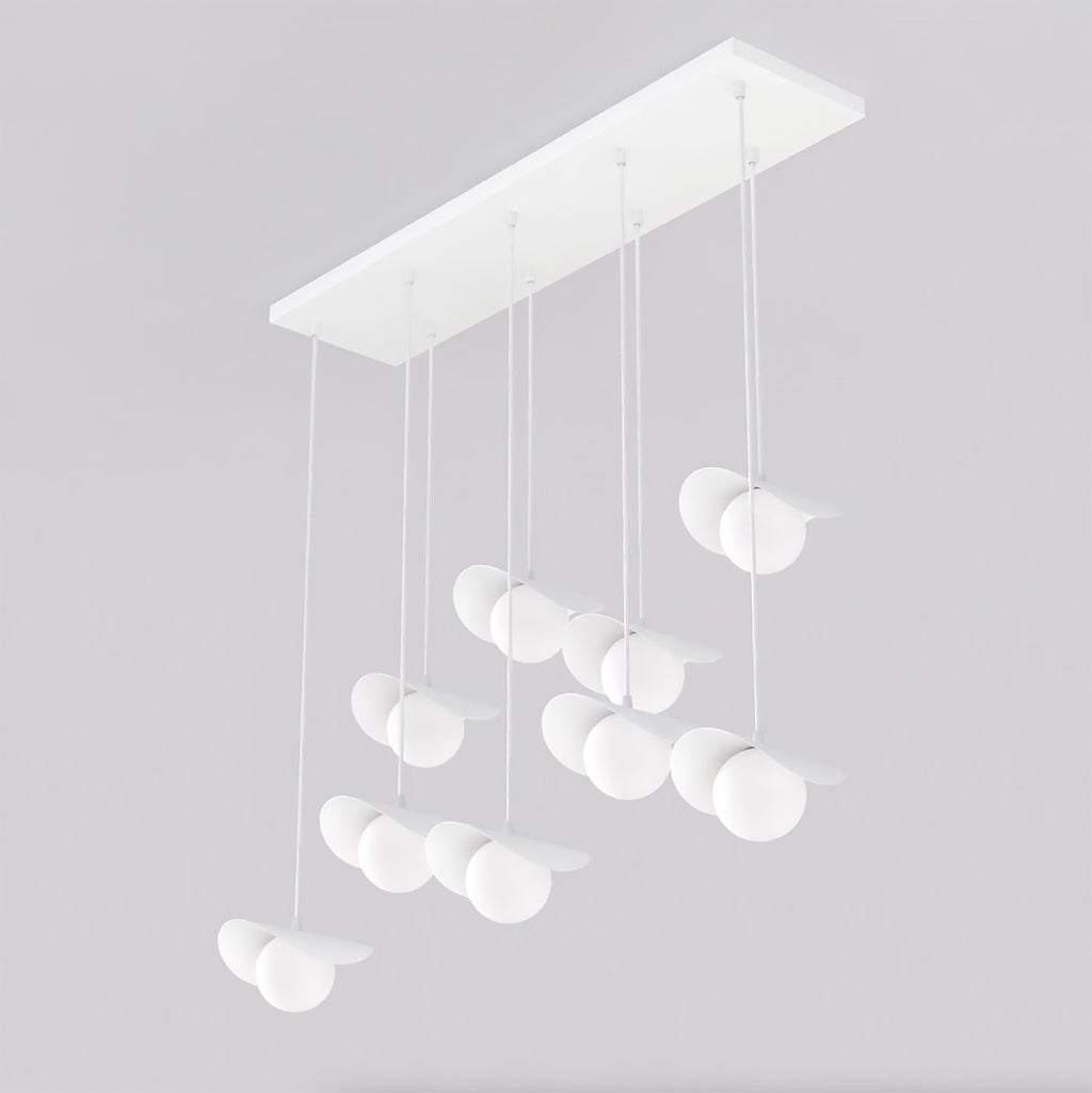 Hanglamp gepoedercoat staal Ritual modern wit, 9 lichtpunten, 100 x 32 x 120 cm, voor eettafel of kookeiland