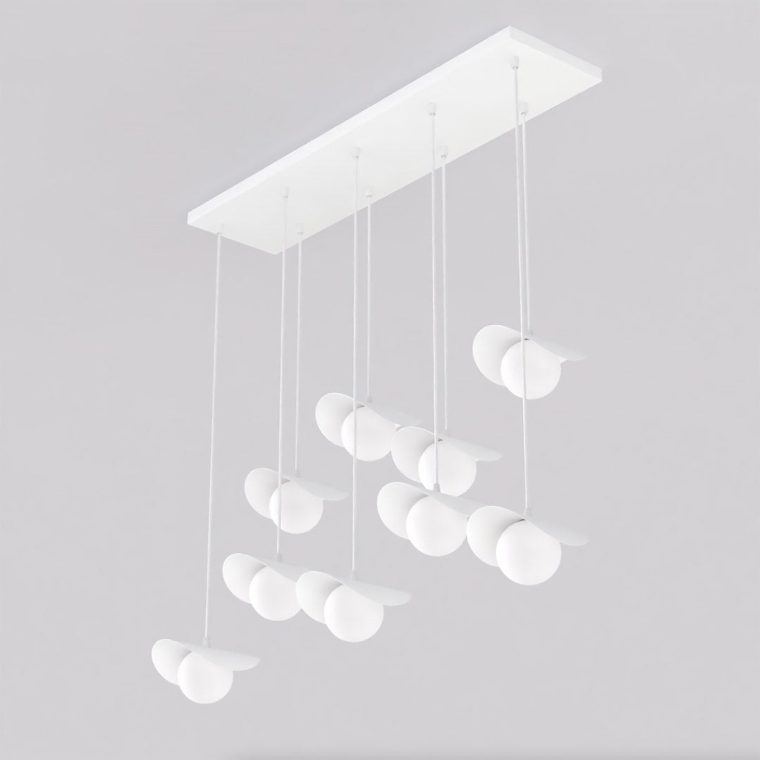 Hanglamp gepoedercoat staal Ritual modern wit, 9 lichtpunten, 100 x 32 x 120 cm, voor eettafel of kookeiland