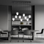 Hanglamp gepoedercoat staal en glas Astral, zwart met transparante kappen, 9 lichts, 100 x 100 cm, eettafel