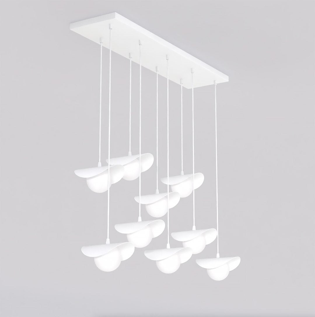 Hanglamp gepoedercoat staal Ritual modern wit, 9 lichtpunten, 100 x 32 x 120 cm, voor eettafel of kookeiland
