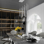 Hanglamp Selter gepoedercoat staal minimalistisch wit 92 x 22 cm, 9 lichts met G9-fitting, woonkamer