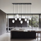 Hanglamp gepoedercoat staal en glas Astral, zwart met transparante kappen, 9 lichts, 100 x 100 cm, eettafel