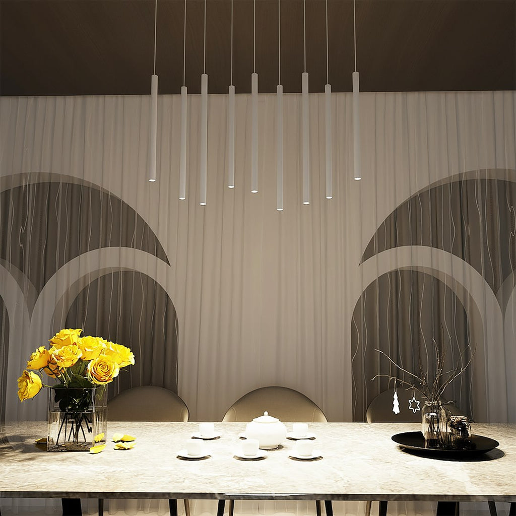 Hanglamp Selter gepoedercoat staal minimalistisch wit 92 x 22 cm, 9 lichts met G9-fitting, woonkamer