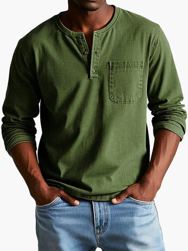 Men's Long Sleeve Henley Shirt – Classic Casual Style for Everyday and Office