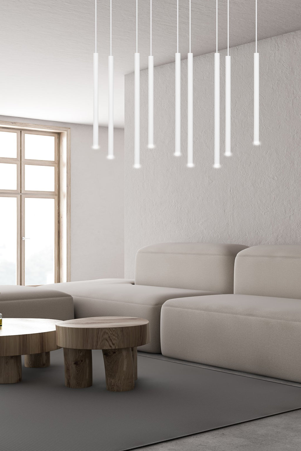 Hanglamp Selter gepoedercoat staal minimalistisch wit 92 x 22 cm, 9 lichts met G9-fitting, woonkamer