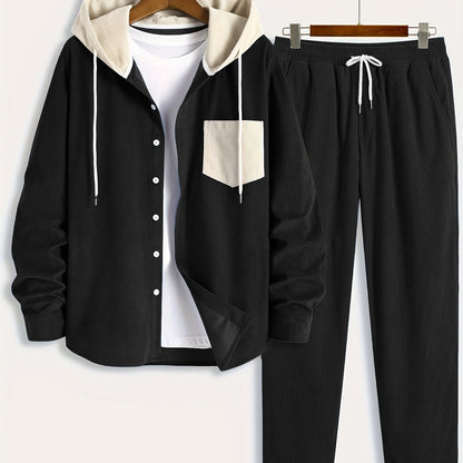 Cord-Zweiteiler Herren, Hemd-Jacke mit Kapuze & Hose