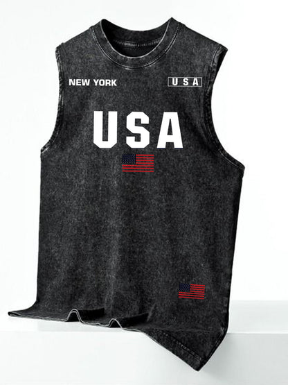 Men's streetwear sleeveless tank top with vertical graphic print – urban casual shirt