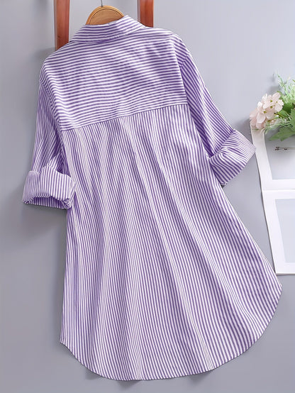 Women's striped blouse shirt with loose fit – Stylish long blouse for everyday and office wear