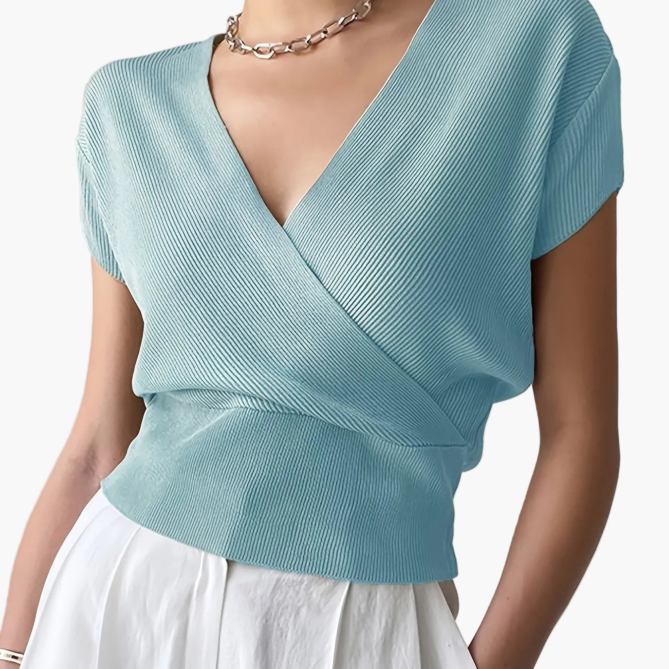 Women's Wrap Shirt with V-Neck – Elegant Casual Top for Everyday and Office Wear