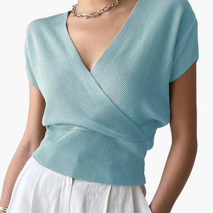 Women's Wrap Shirt with V-Neck – Elegant Casual Top for Everyday and Office Wear