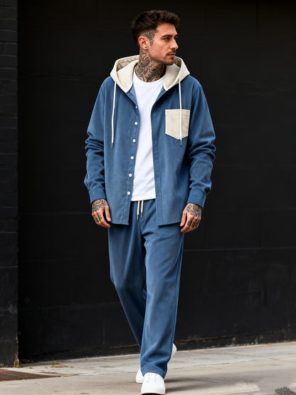 Cord-Zweiteiler Herren, Hemd-Jacke mit Kapuze & Hose