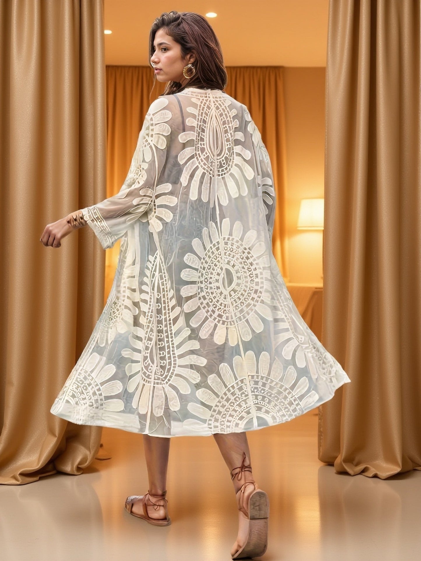 Women's Boho Beach Kaftan with Embroidery and Open Cut for Vacation and Resort