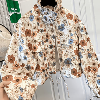 Women’s short jacket with stand-up collar and patterned print