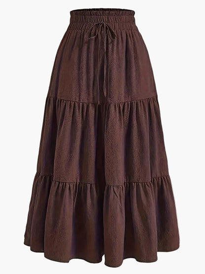 Women's Elegant Tiered Skirt with Ruffles and Drawstring – Perfect for Everyday & Leisure