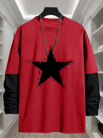 Men’s long-sleeve T-shirt with star print and contrast sleeves