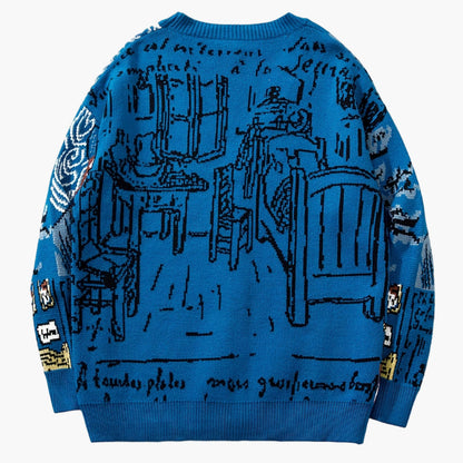 Herren Strickjacke im Kunststil mit Van Gogh-Motiv – Lässiger Cardigan für Herbst und Winter