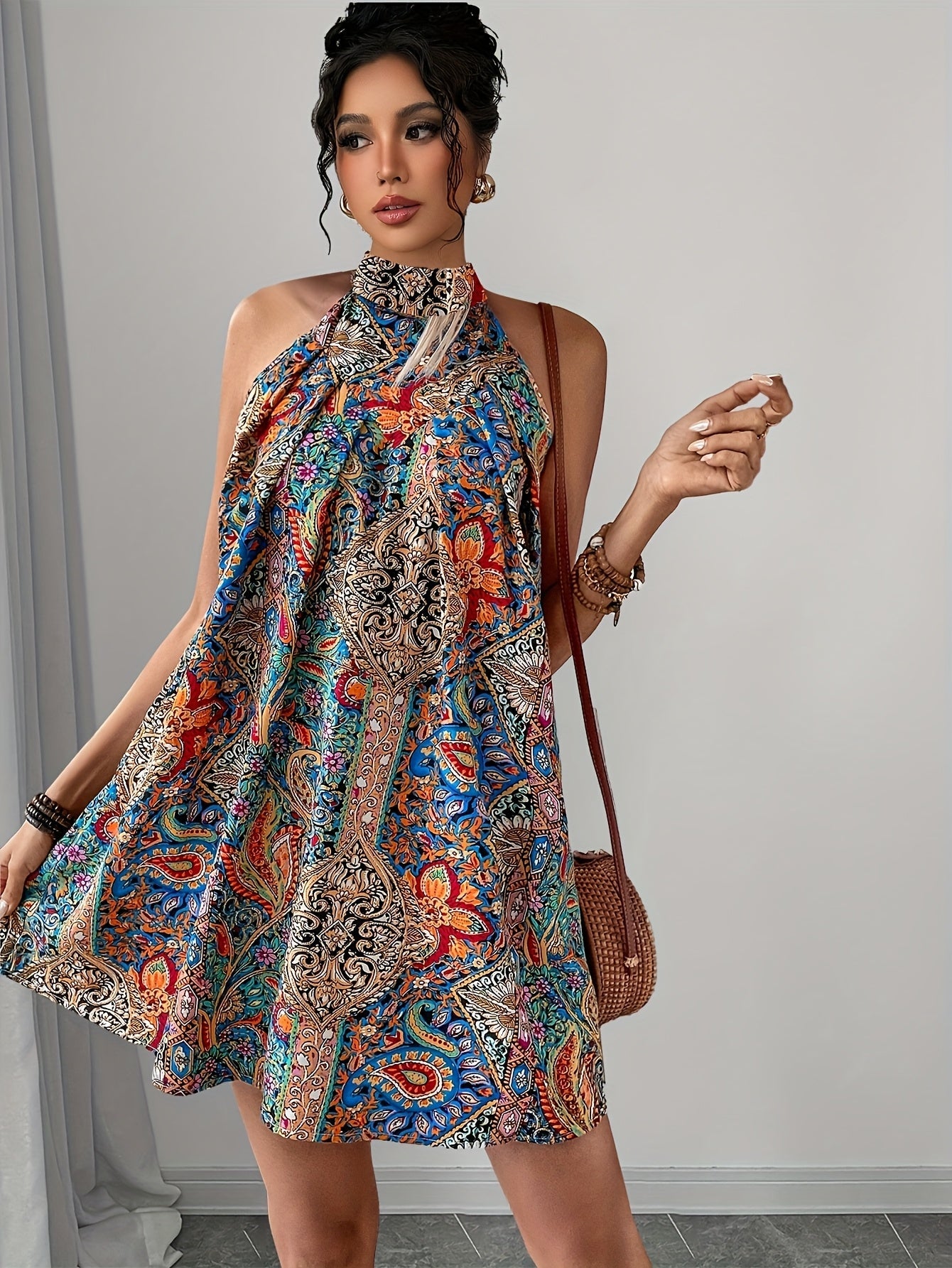 Women's Elegant A-Line Dress with Geometric Pattern – Summer Casual & Vacation