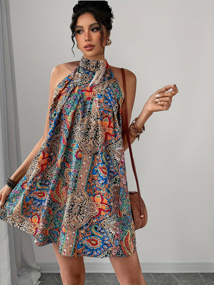 Women's Elegant A-Line Dress with Geometric Pattern – Summer Casual & Vacation
