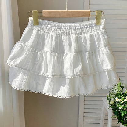 Women's summer mini skirt with ruffles and elastic waistband – Playful boho style for leisure and vacation