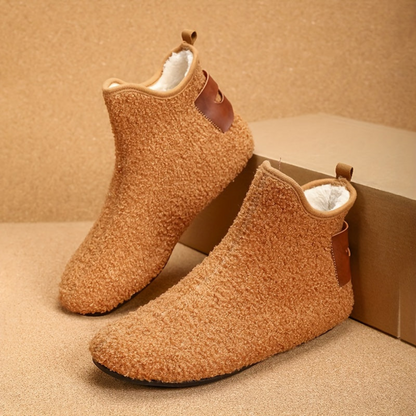 Unisex Teddy Fleece Slipper Ankle Boots, Soft, Warm Faux-Fur Look