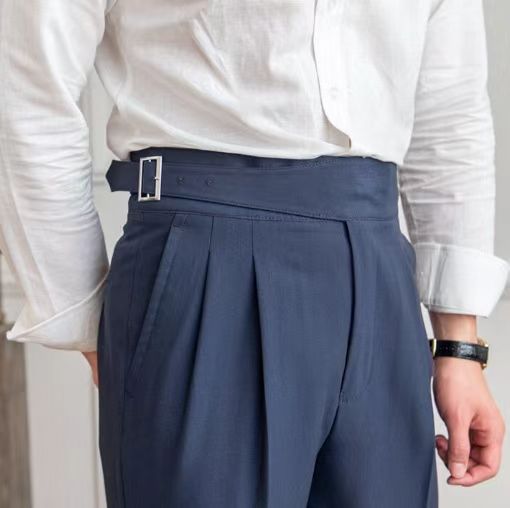 Men's High-Waist Pleated Trousers – Elegant Business and Casual Style with Adjustable Waistband