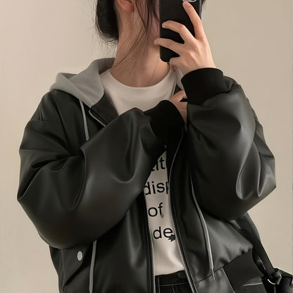 Unisex black bomber jacket with hood made of soft material