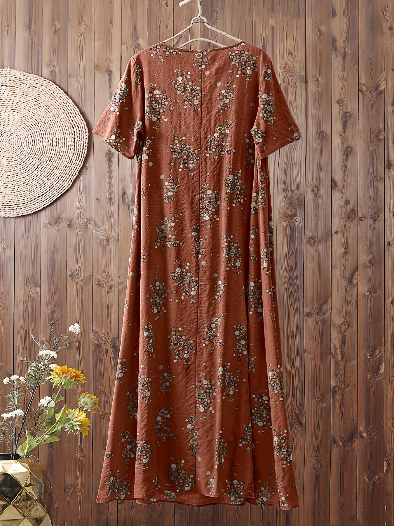 Women's Boho Maxi Dress with Floral Pattern and V-Neck, Casual, Summer, Plus Sizes