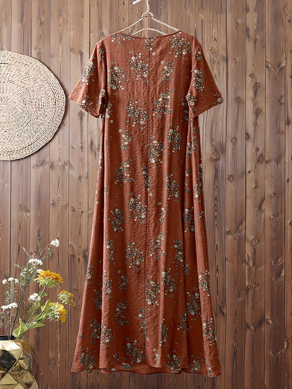 Women's Boho Maxi Dress with Floral Pattern and V-Neck, Casual, Summer, Plus Sizes