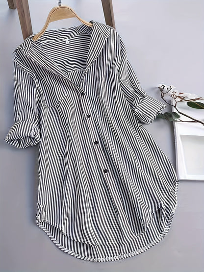 Women's striped blouse shirt with loose fit – Stylish long blouse for everyday and office wear