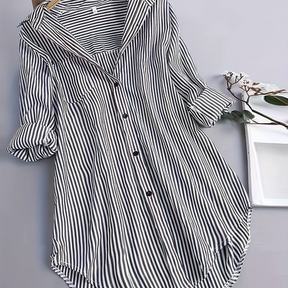 Women's striped blouse shirt with loose fit – Stylish long blouse for everyday and office wear