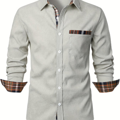 Men's Modern Fit Casual Shirt with Check Details – Stylish Long-Sleeve Shirt for Everyday and Office Wear
