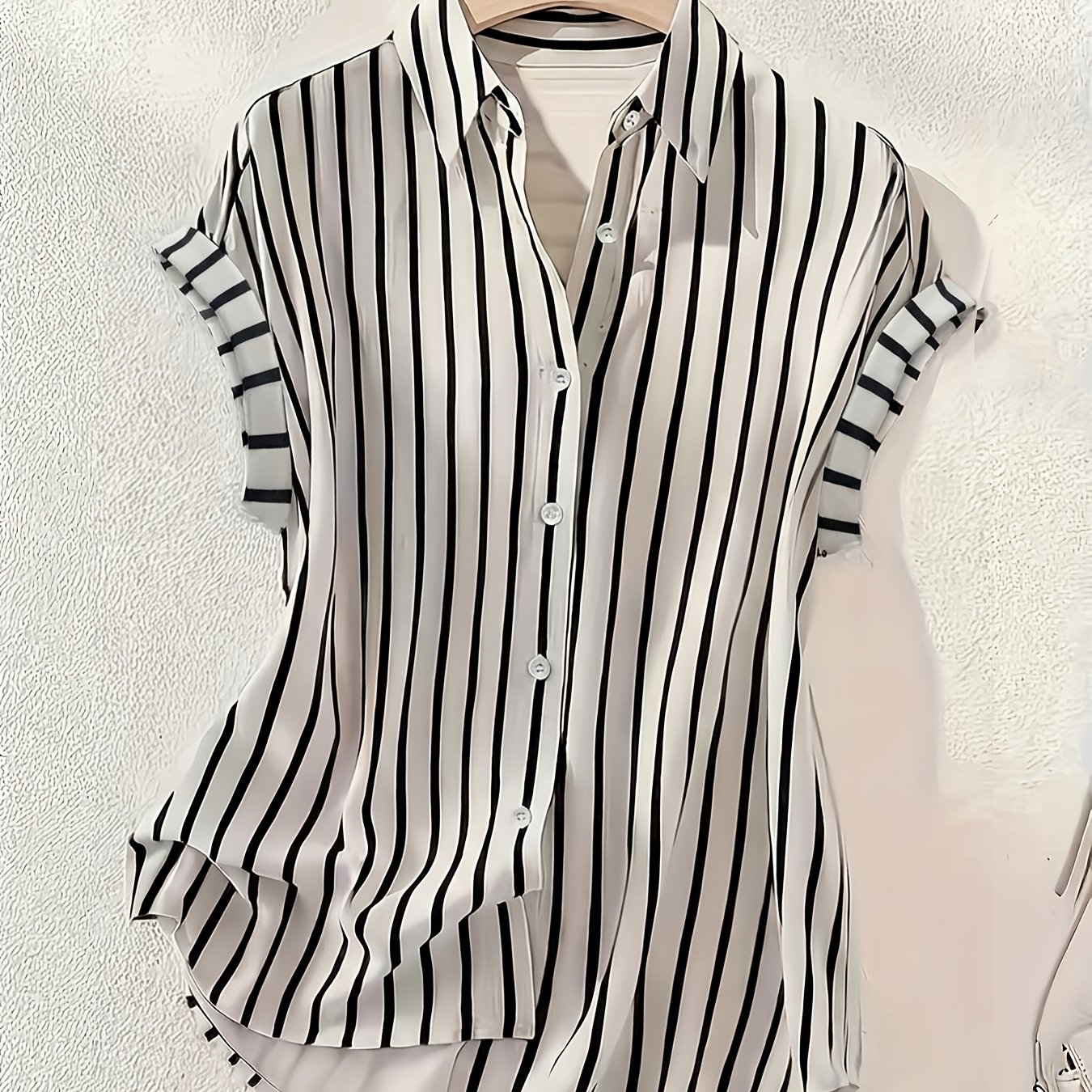 Women's blouse shirt with vertical stripes and button placket – Elegant summer look for office and leisure