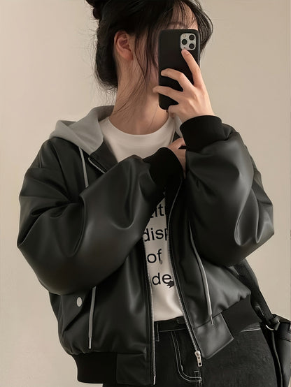 Unisex black bomber jacket with hood made of soft material