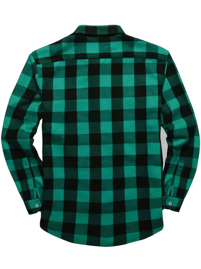 Men’s plaid long-sleeve casual shirt with chest pockets