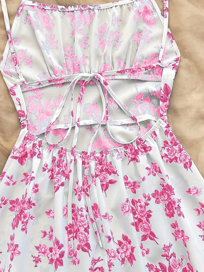 Women's Summer Dress Elegant with Floral Pattern and Spaghetti Straps – Perfect for Casual Wear and Garden Parties