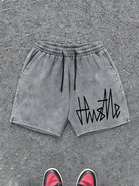 Men's Streetwear Shorts with "Hustle" Print – Casual Urban Style Shorts for Everyday and Leisure