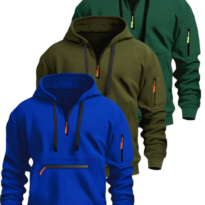 Men's hoodie with zipper and kangaroo pocket, drawstring, long sleeves
