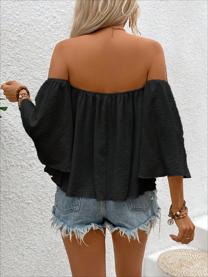 Women's Off-Shoulder Blouse in Boho Style for Leisure and Vacation