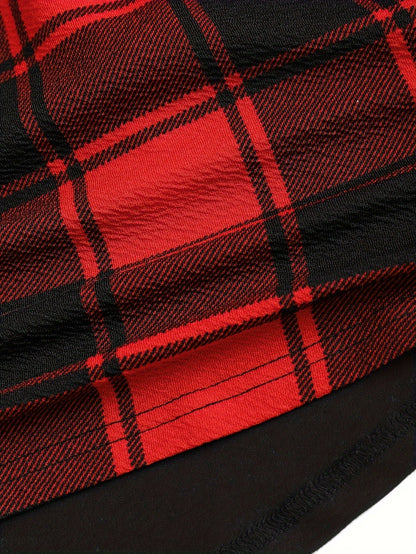 Damen Kapuzenkleid Schwarz mit kariertem Rock Schottenmuster