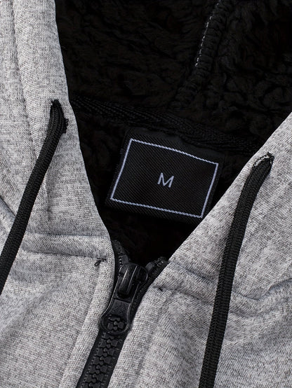Grauer Herren Kapuzenpullover mit Reißverschluss und Teddyfutter