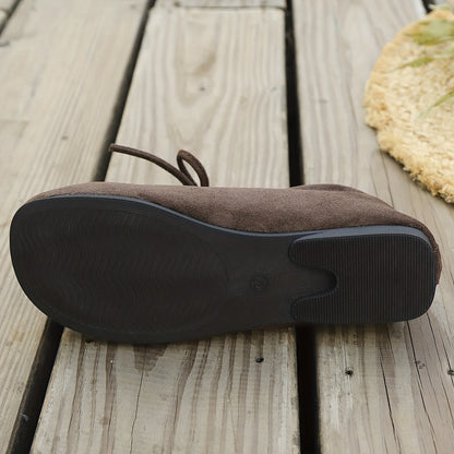 Women's slip-on shoes, bow design, warm-lined casual shoes