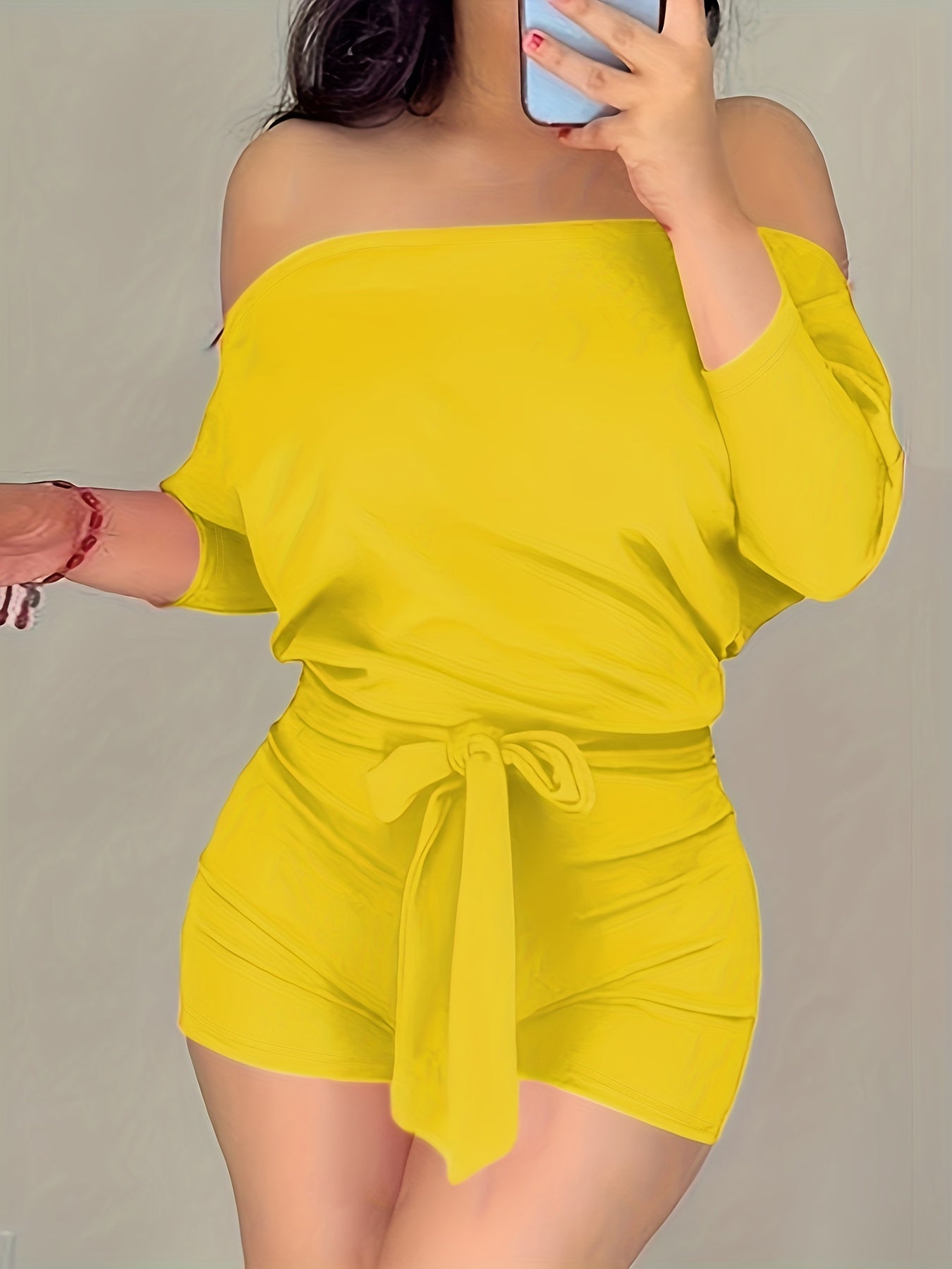 Women's Off-Shoulder Jumpsuit with Tie Belt – Elegant One-Piece for Summer and Leisure