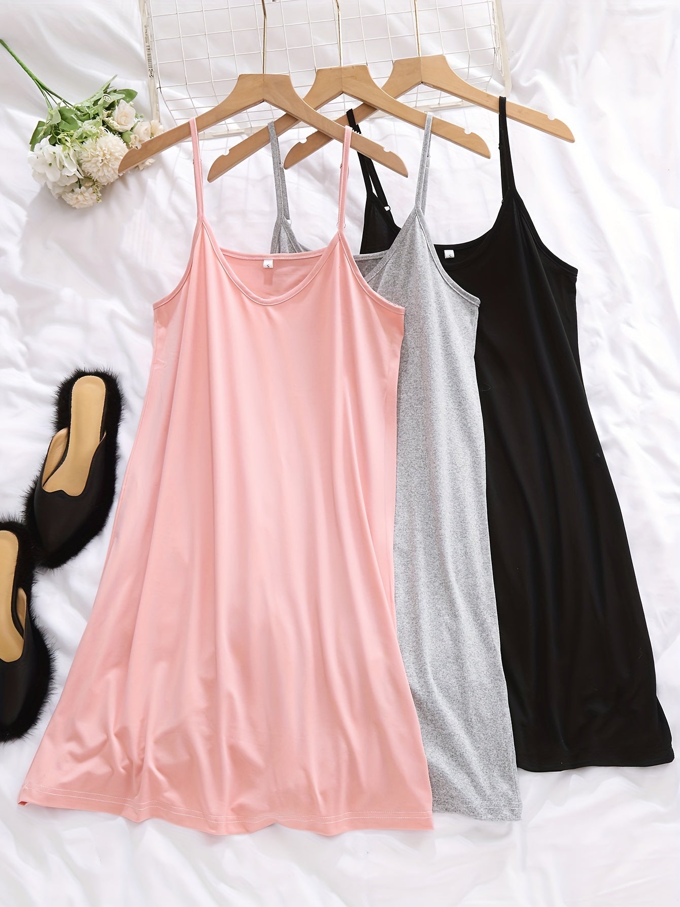 Women's Nightgown Set – Elegant Spaghetti Strap Slip Dress for Spring and Summer, 3-Pack
