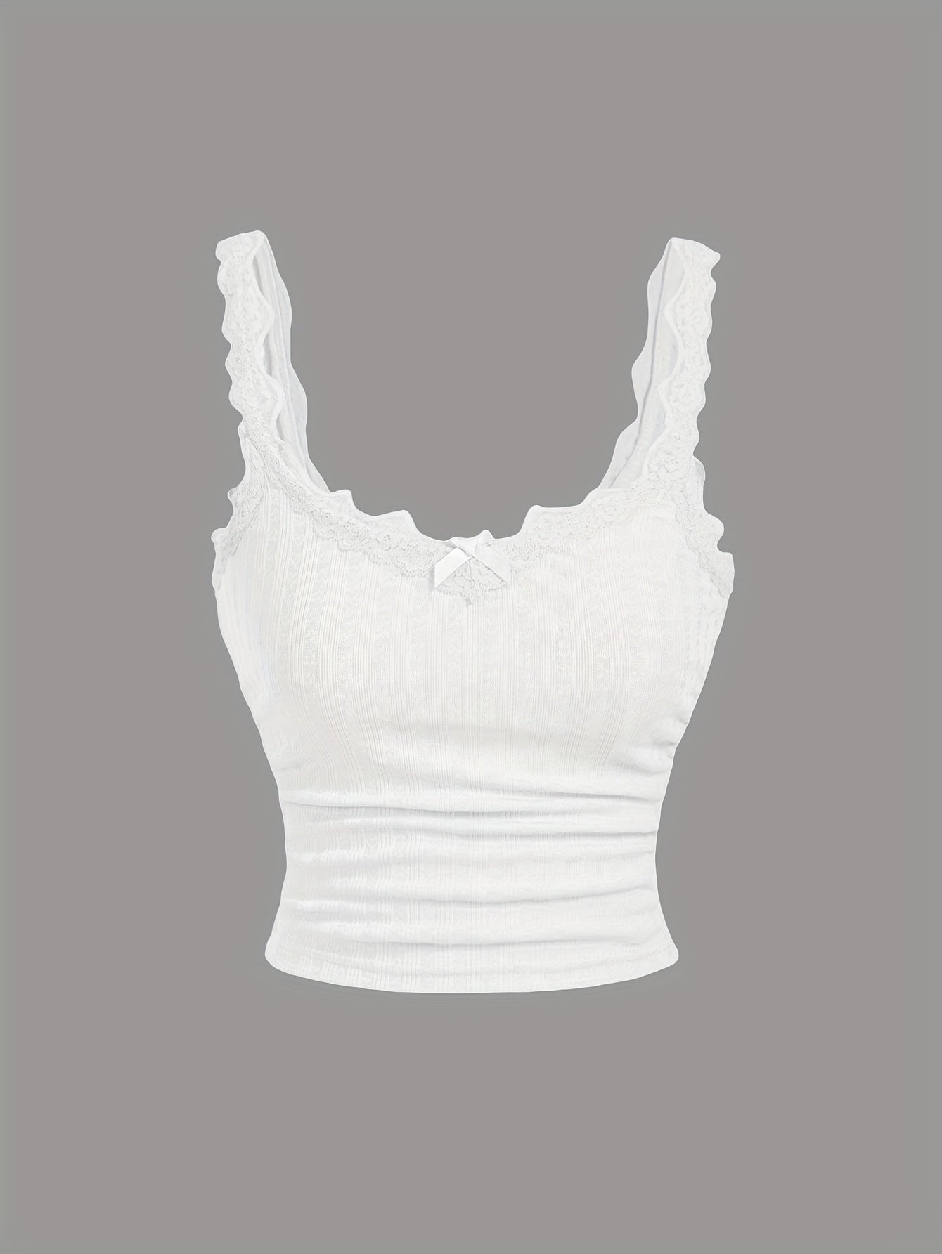 Women's Coquette-Style Camisole Top with Lace and Bow – Feminine Vintage Layering for Casual Wear