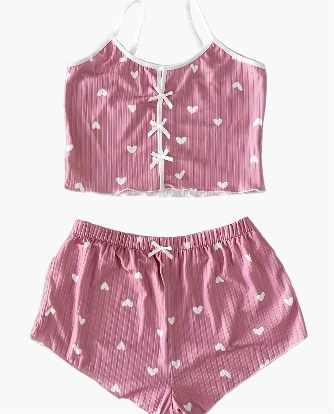 Damen Pyjama Set mit Herzchen-Muster, zweiteilig, für Sommer, sexy Stil, Schlafanzug