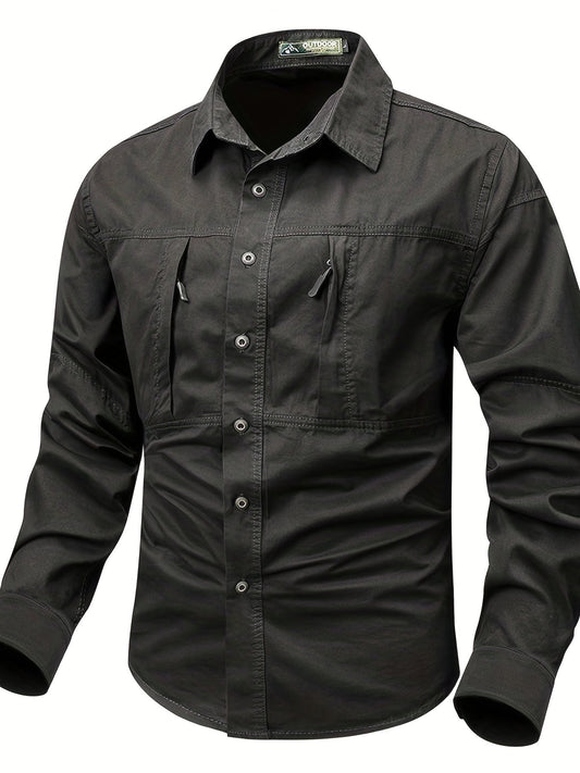Men's long-sleeve shirt with chest pockets and button placket in military style