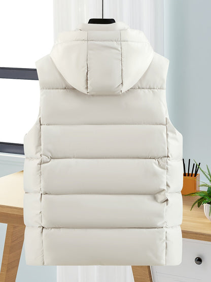 Unisex hooded quilted vest with a zipper and pockets