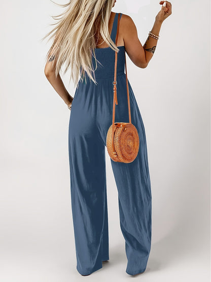 Women's Elegant Jumpsuit with Smocked Top and Wide Legs for Everyday and Leisure