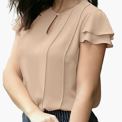 Women's Elegant Blouse with Ruffled Sleeves and Keyhole Neckline – Perfect for Office & Casual Wear
